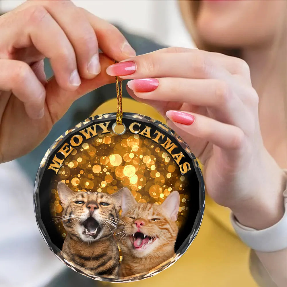 Pet Lovers - Custom Photo Christmas Dog Cat - Personalized Circle Glass Ornament