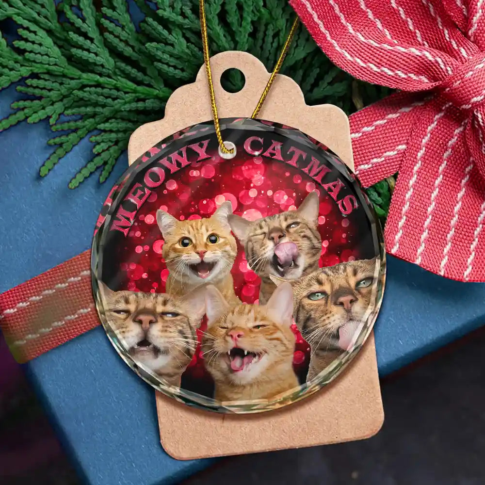 Pet Lovers - Custom Photo Christmas Dog Cat - Personalized Circle Glass Ornament