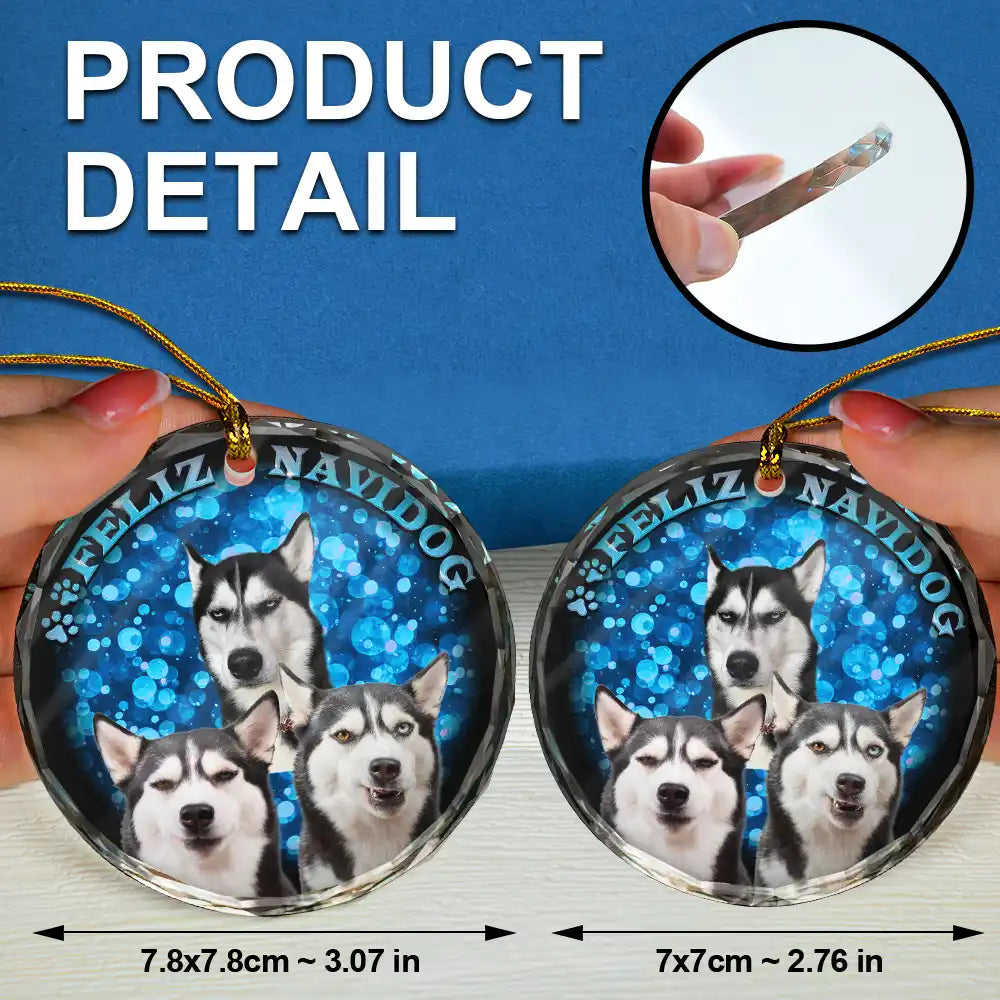 Pet Lovers - Custom Photo Christmas Dog Cat - Personalized Circle Glass Ornament