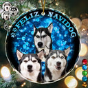 Pet Lovers - Custom Photo Christmas Dog Cat - Personalized Circle Glass Ornament