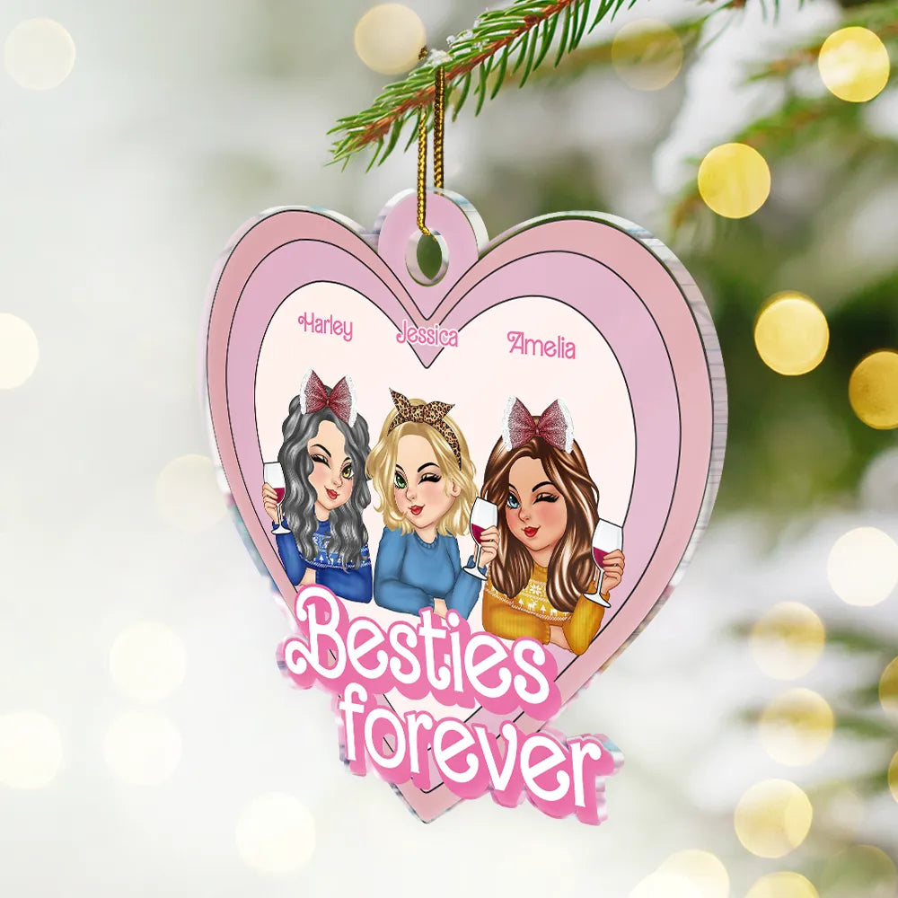 Gift For Bestie -Besties Forever Pink Heart - Personalized Custom Shaped Acrylic Ornament