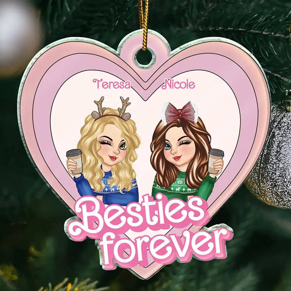 Gift For Bestie -Besties Forever Pink Heart - Personalized Custom Shaped Acrylic Ornament