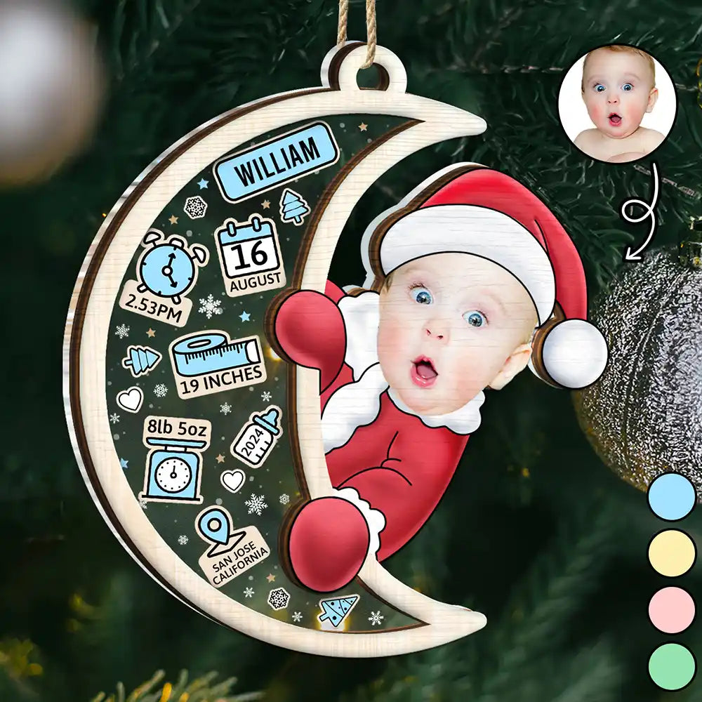 New baby, New Dad, New Mom - Custom Photo Christmas Santa Baby Birth Stats - Personalized 2-Layered Mix Ornament