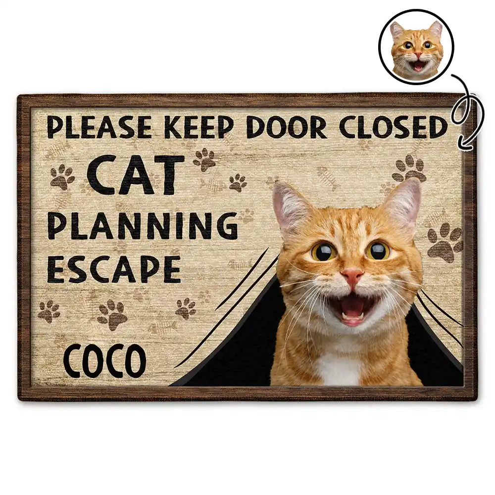 Pet Lovers, Cat Lovers - Custom Photo Cats Planning Escape - Personalized Doormat