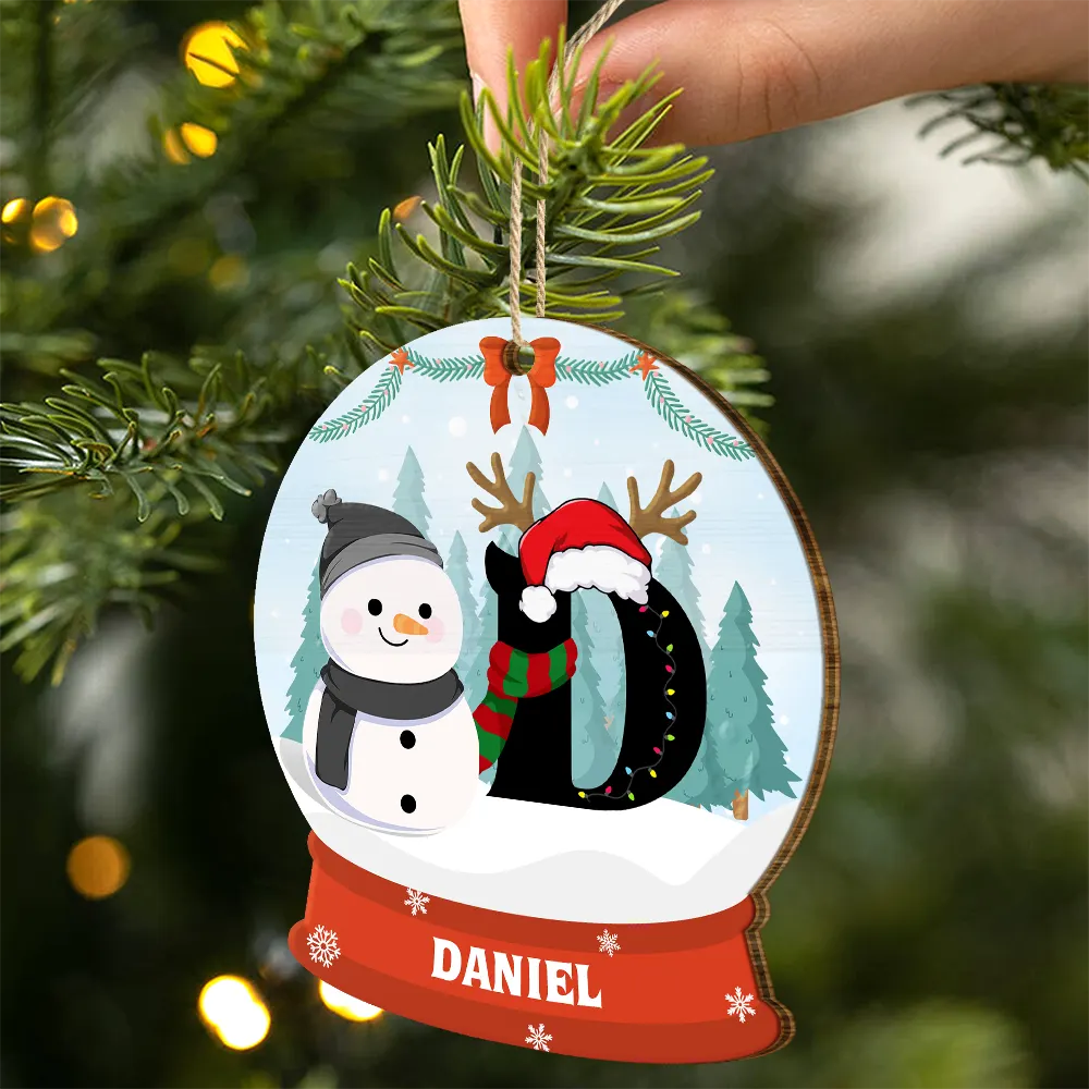 Gift For Kids - Christmas Snowman Monogram - Personalized Custom Shaped Wooden Ornament