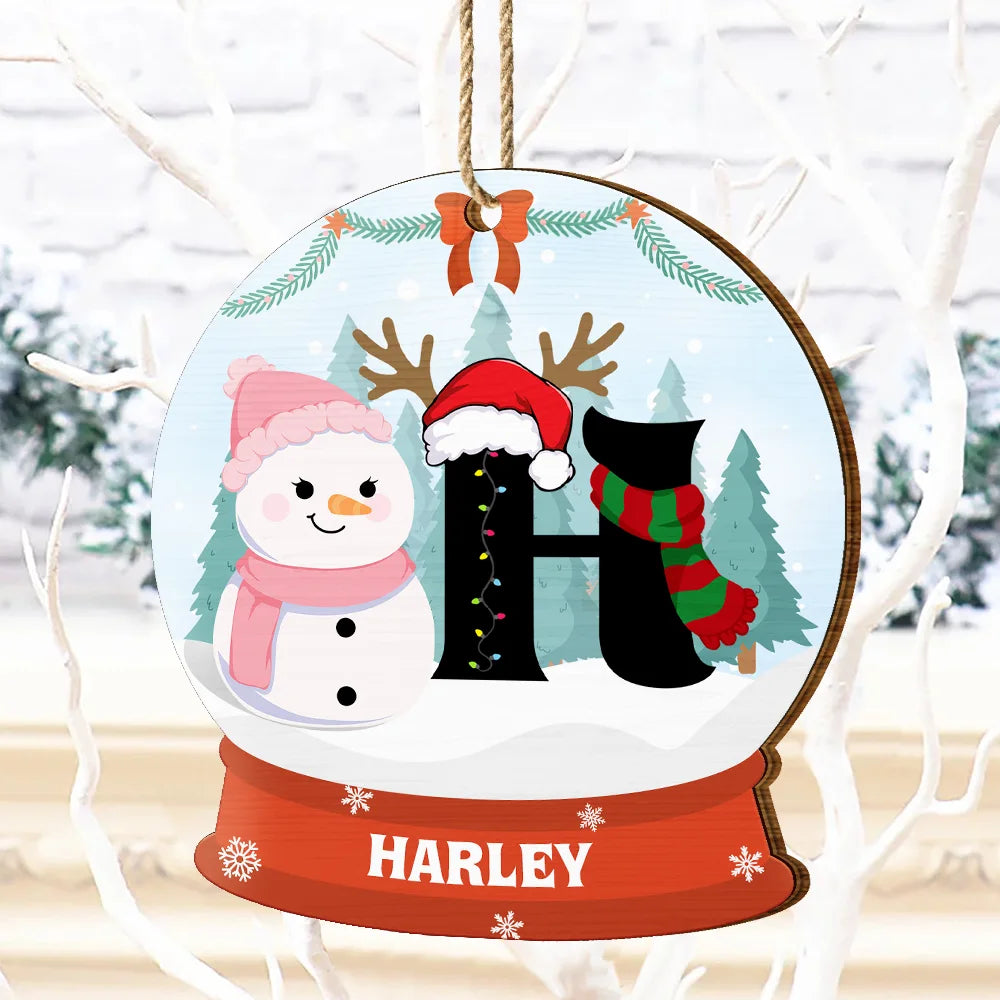 Gift For Kids - Christmas Snowman Monogram - Personalized Custom Shaped Wooden Ornament