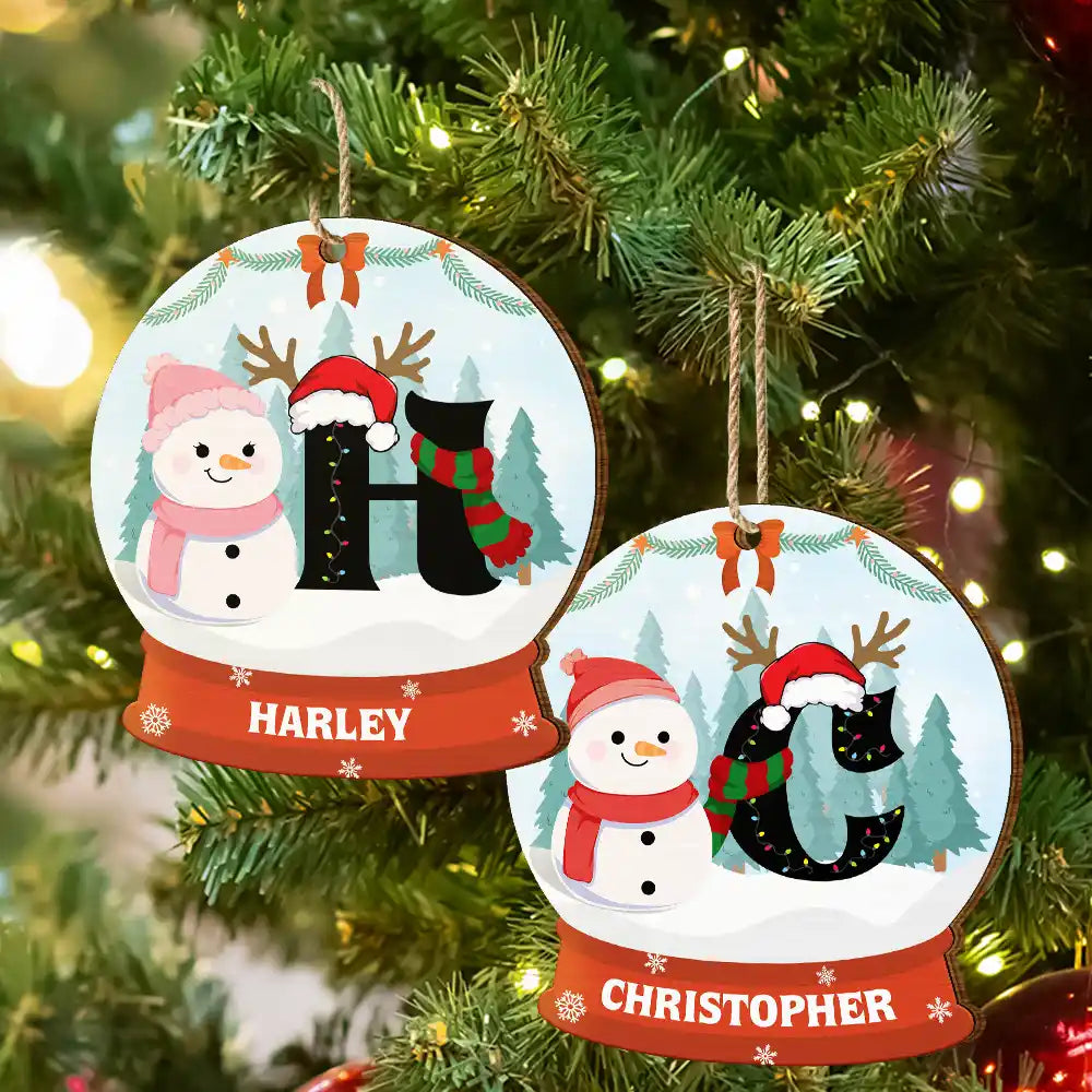 Gift For Kids - Christmas Snowman Monogram - Personalized Custom Shaped Wooden Ornament