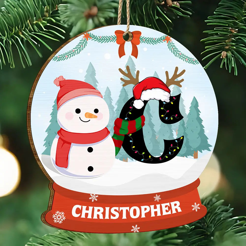 Gift For Kids - Christmas Snowman Monogram - Personalized Custom Shaped Wooden Ornament