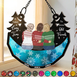 Gift For Bestie,Love,Christmas - Grow Old Friends - Personalized Window Hanging Suncatcher Ornament