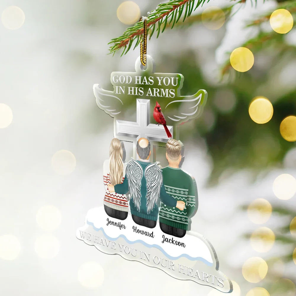 Memorial, Family - Christmas God Has You In His Arms - Personalized Cutout Acrylic Ornament