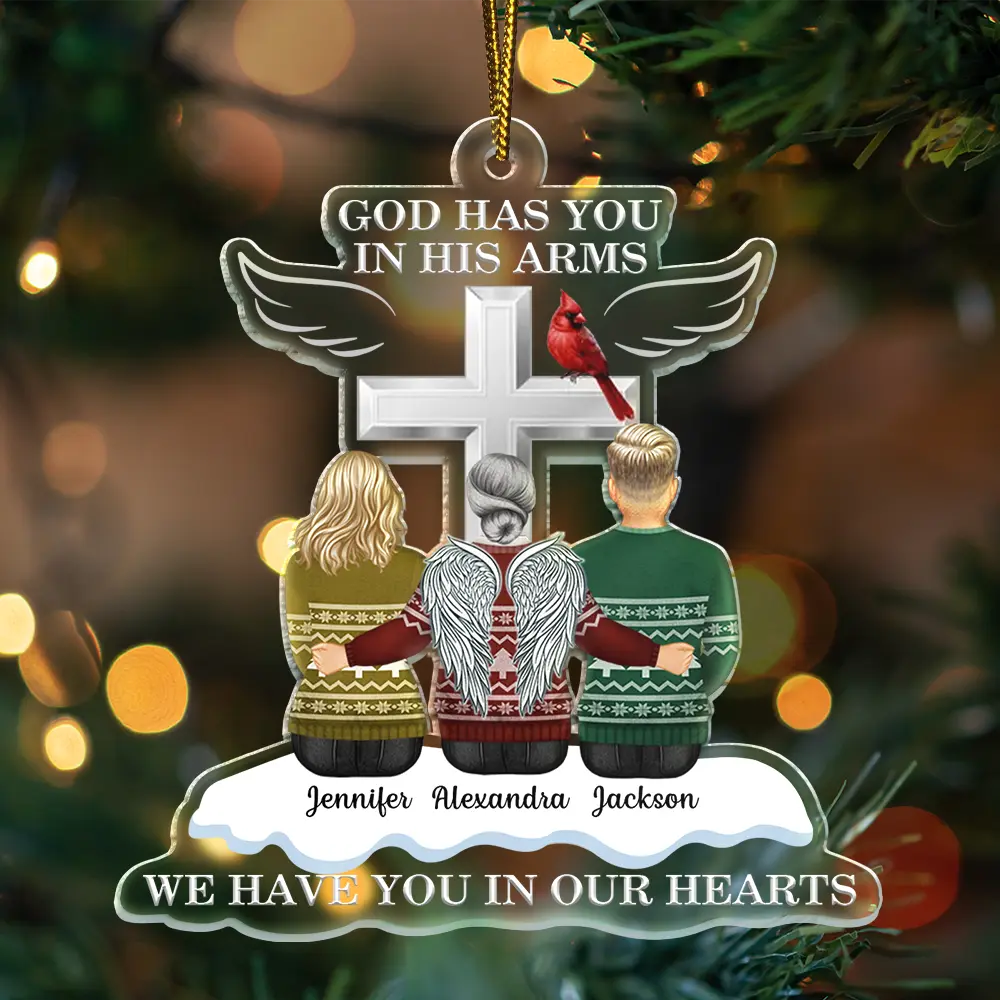 Memorial, Family - Christmas God Has You In His Arms - Personalized Cutout Acrylic Ornament