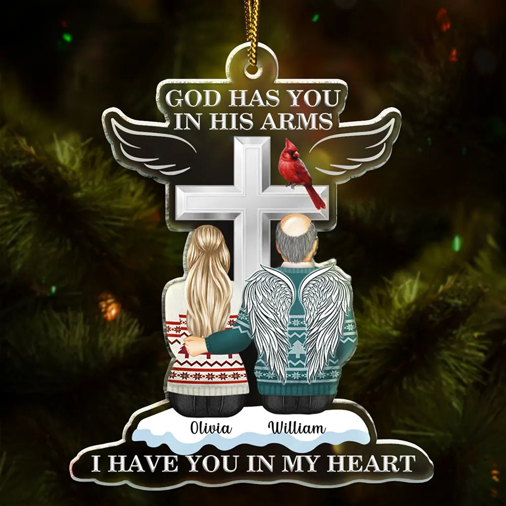 Memorial, Family - Christmas God Has You In His Arms - Personalized Cutout Acrylic Ornament