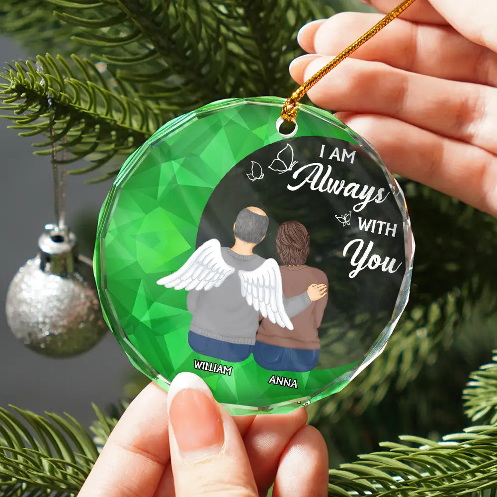 Gift For Husband, Gift For Wife, Gift For Boyfriend, Gift For Girlfriend, Gift For Grandma, Gift For Mother, Gift For Father, Gift For Grandpa, Gift For Daughter, Gift For Son, Gift For Sisters, Gift For Brothers, Gift For Bestie - Memorial Crescent Moon Always With You - Personalized Circle Glass Ornament