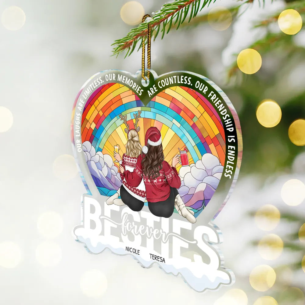 Christmas,Gift For Bestie,Happy - Besties Forever Our Friendship Is Endless - Personalized Custom Shaped Acrylic Ornament