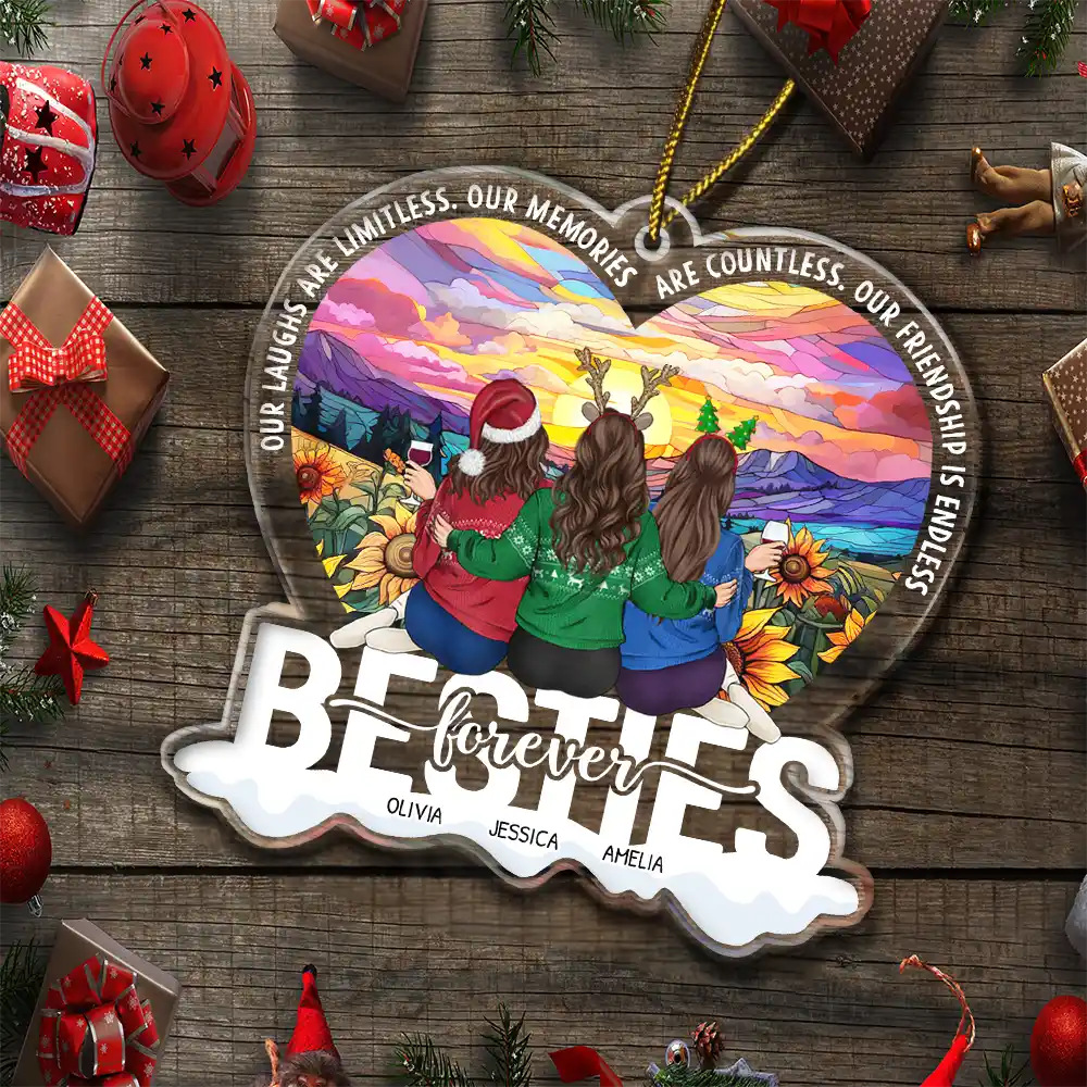 Christmas,Gift For Bestie,Happy - Besties Forever Our Friendship Is Endless - Personalized Custom Shaped Acrylic Ornament