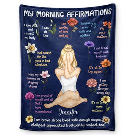 Gift For Yourself, Gift For Women - Yoga Girl My Morning Affirmations Flower - Personalized Fleece Blanket, Sherpa Blanket