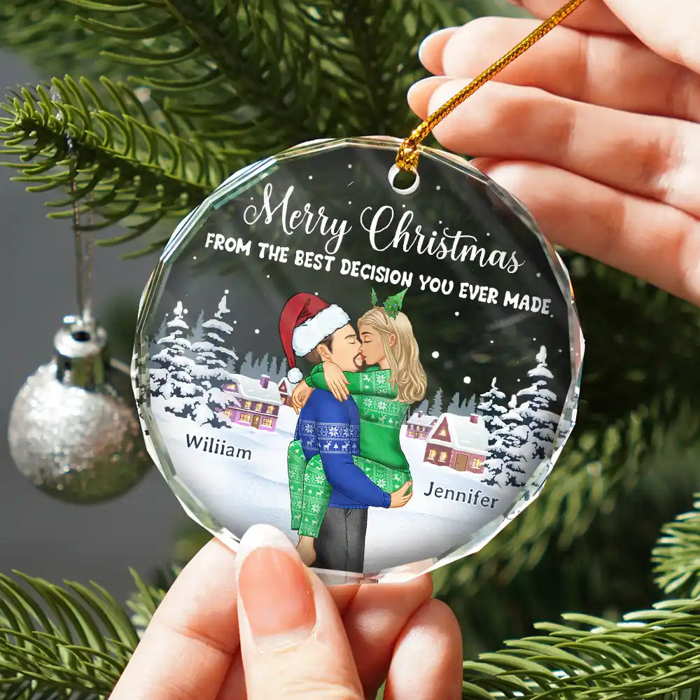 Gift For Couples - Christmas Couple The Best Decision Ever Made - Personalized Glass Ornament