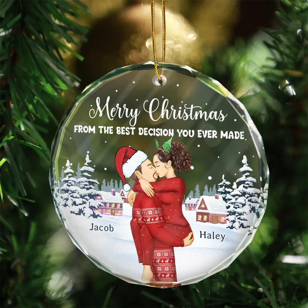 Gift For Couples - Christmas Couple The Best Decision Ever Made - Personalized Glass Ornament