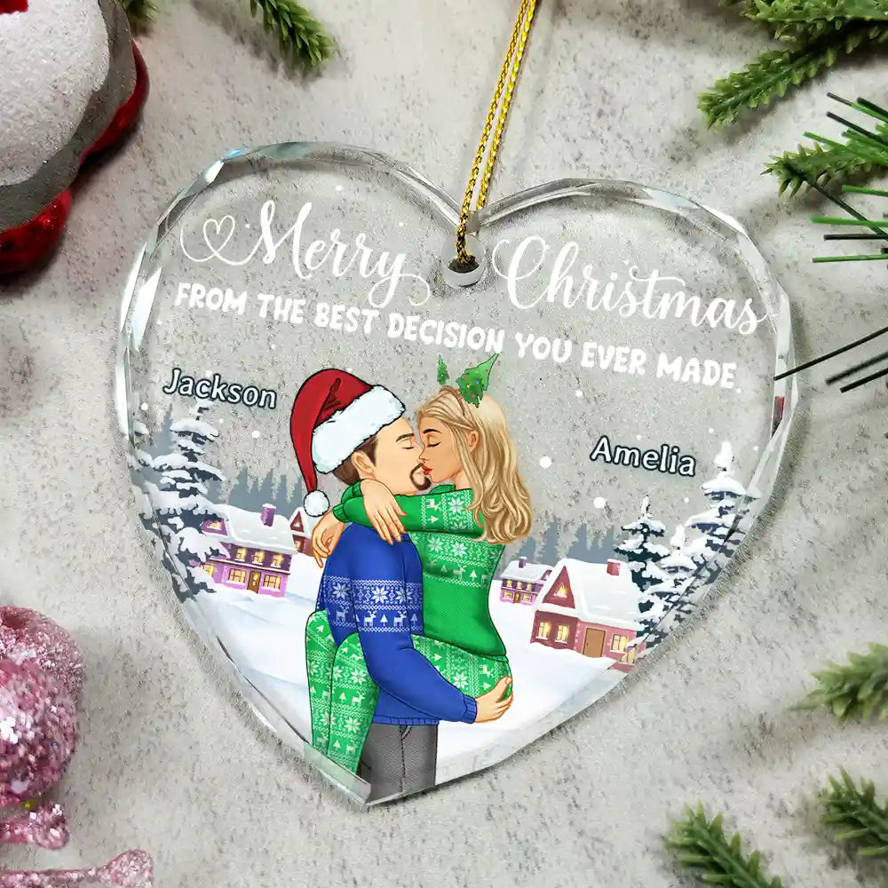 Gift For Couples - Christmas Couple The Best Decision Ever Made - Personalized Glass Ornament