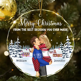 Gift For Couples - Christmas Couple The Best Decision Ever Made - Personalized Glass Ornament