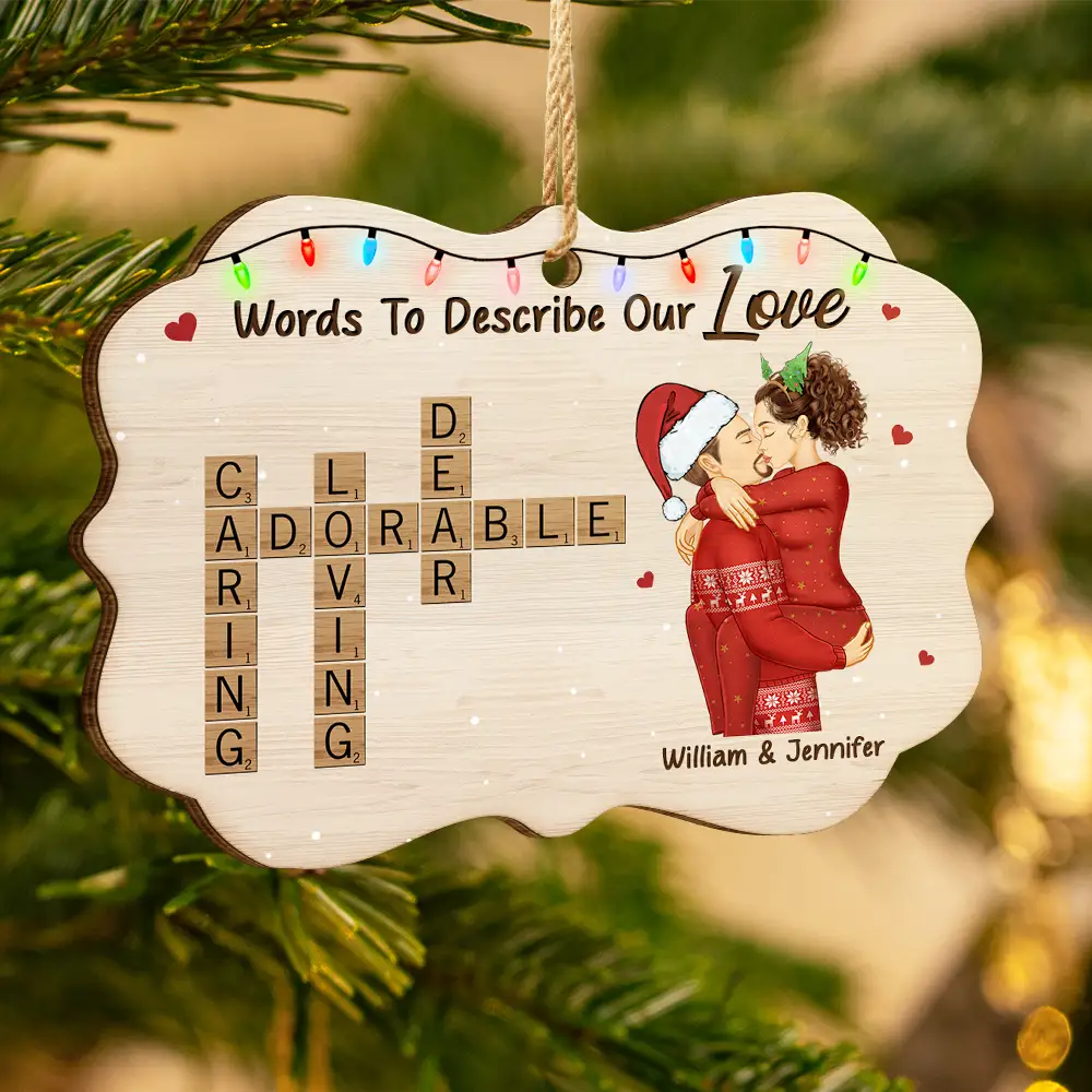 Christmas Couple Words To Describe Our Love Crossword Scrabble - Personalized Custom Shaped Wooden Ornament