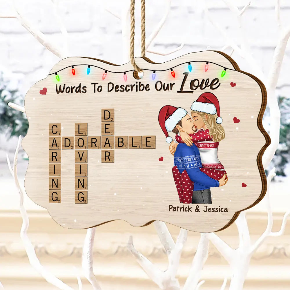 Christmas Couple Words To Describe Our Love Crossword Scrabble - Personalized Custom Shaped Wooden Ornament