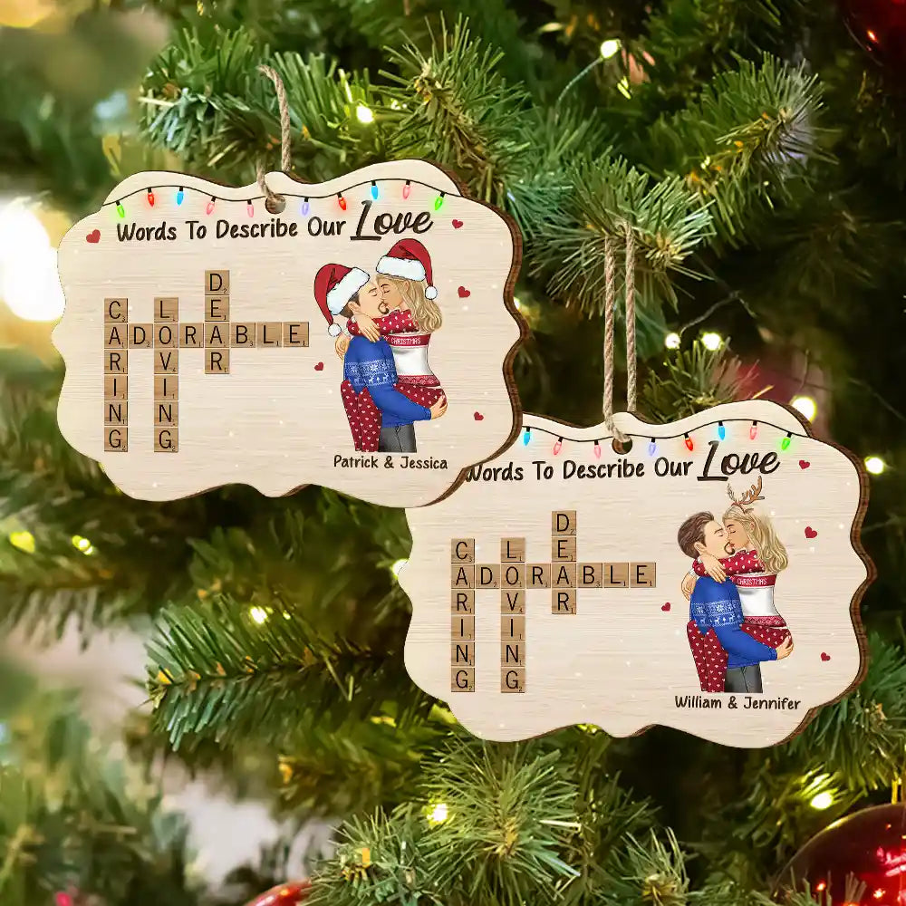 Christmas Couple Words To Describe Our Love Crossword Scrabble - Personalized Custom Shaped Wooden Ornament