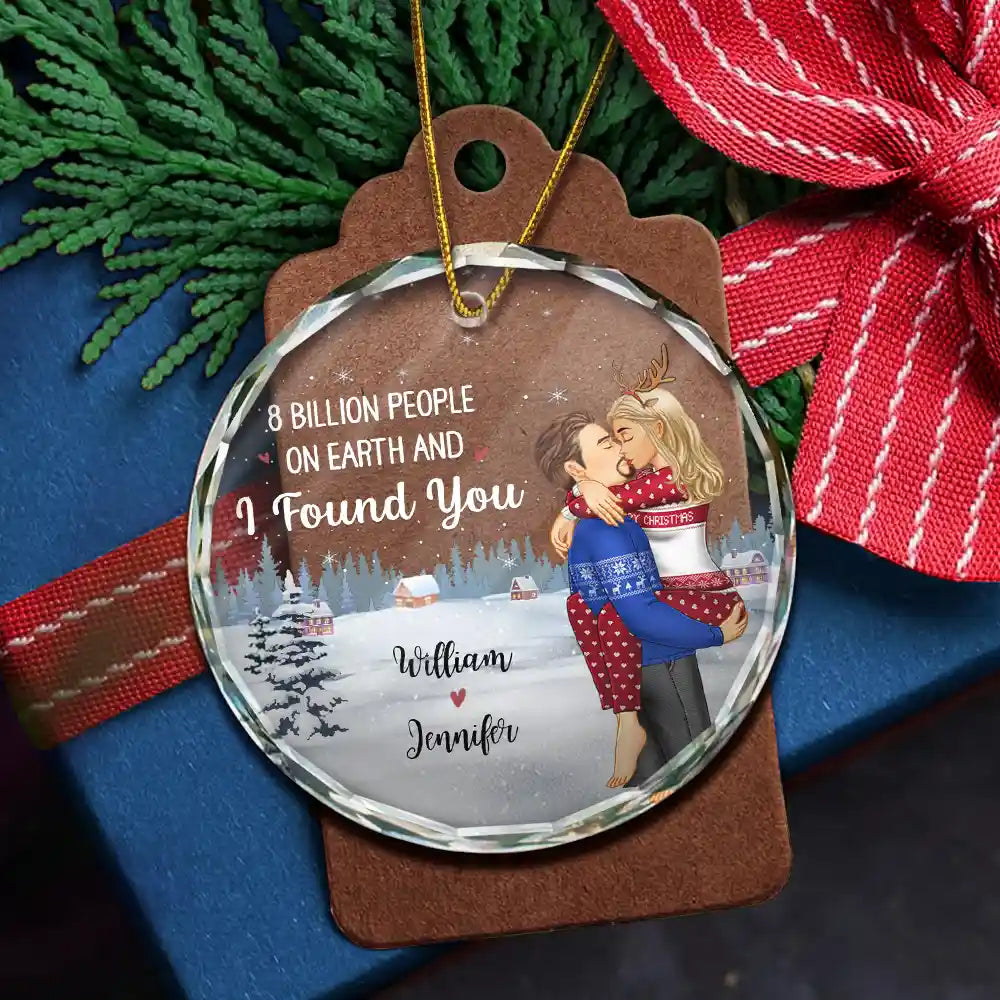 Gift For Couples, Gift For Husband, Gift For Wife, Gift For Boyfriend, Gift For Girlfriend - 8 Billion People On Earth Couple Christmas - Personalized Circle Glass Ornament