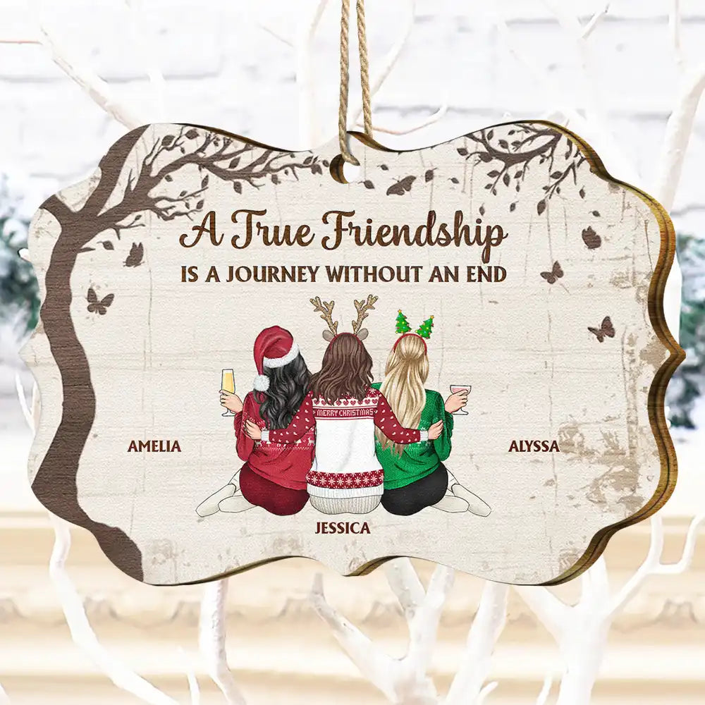 Gift For Bestie - A True Friendship Is A Journey - Personalized Medallion Wooden Ornament