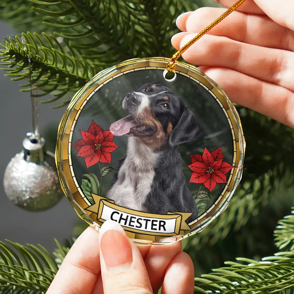 Dog Lovers, Cat Lovers, Pet Lovers - Custom Photo Birth Flower Dog Cat Portrait - Personalized Circle Glass Ornament
