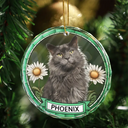 Dog Lovers, Cat Lovers, Pet Lovers - Custom Photo Birth Flower Dog Cat Portrait - Personalized Circle Glass Ornament
