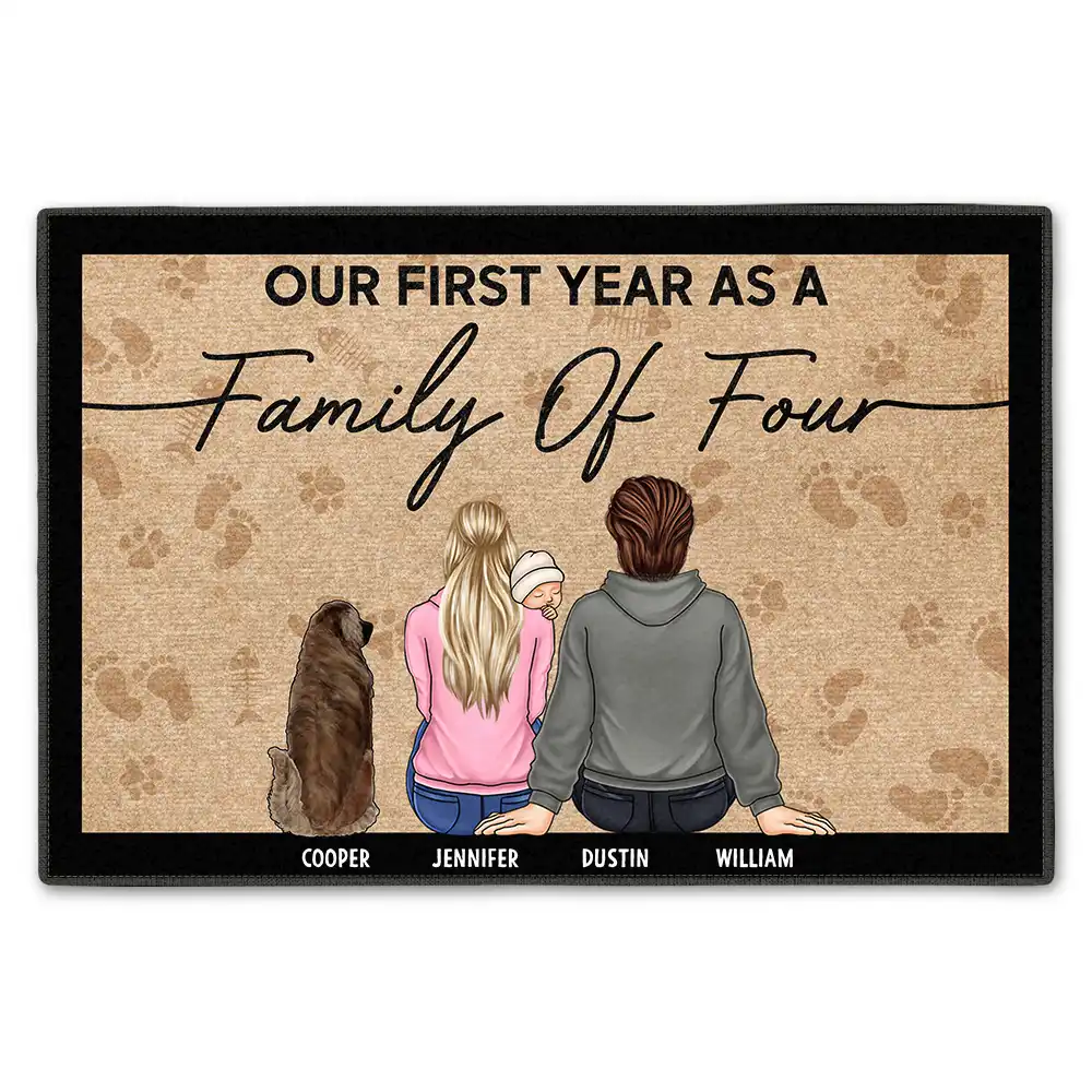 Family, New baby, New Dad, New Mom - Our First Year As A Family Backside - Personalized Doormat
