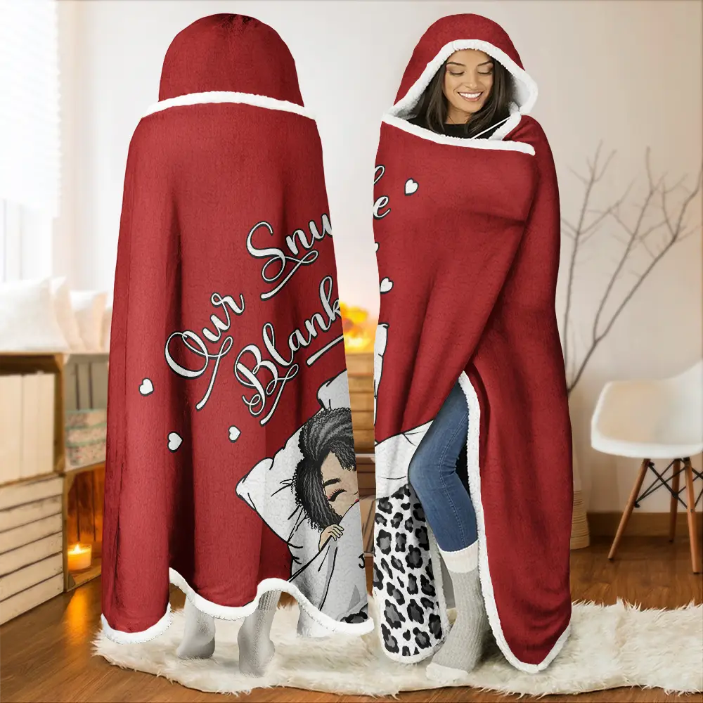 Gift For Couples,Gift For Husband,Gift For Wife,Gift For Boyfriend,Gift For Girlfriend,Happy - Our Snuggle Blanket - Personalized Wearable Hooded Blanket