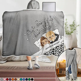 Gift For Couples,Gift For Husband,Gift For Wife,Gift For Boyfriend,Gift For Girlfriend,Happy - Our Snuggle Blanket - Personalized Wearable Hooded Blanket