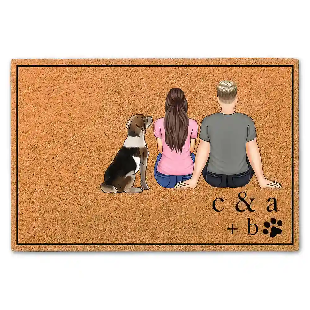 Minimal Style Couple With Pets - Personalized Doormat