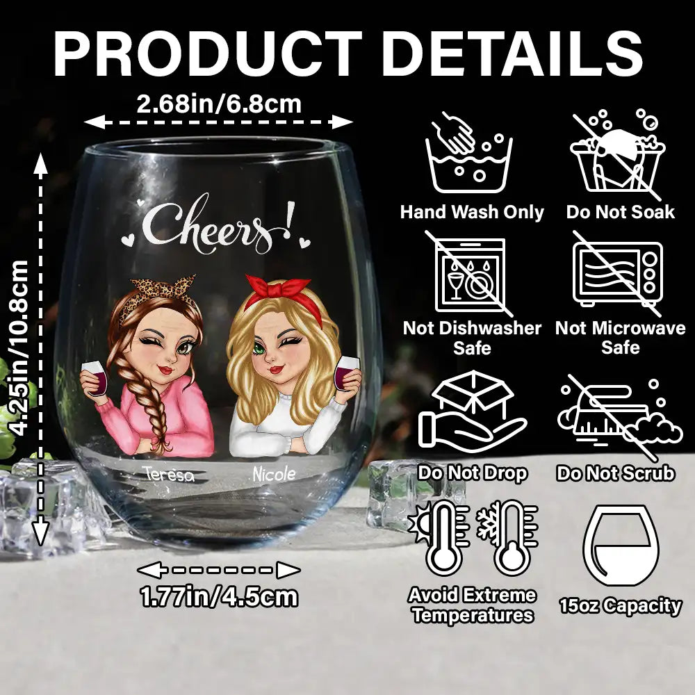 Old Bestie Here's To Being Friends - Personalized Stemless Wine Glass