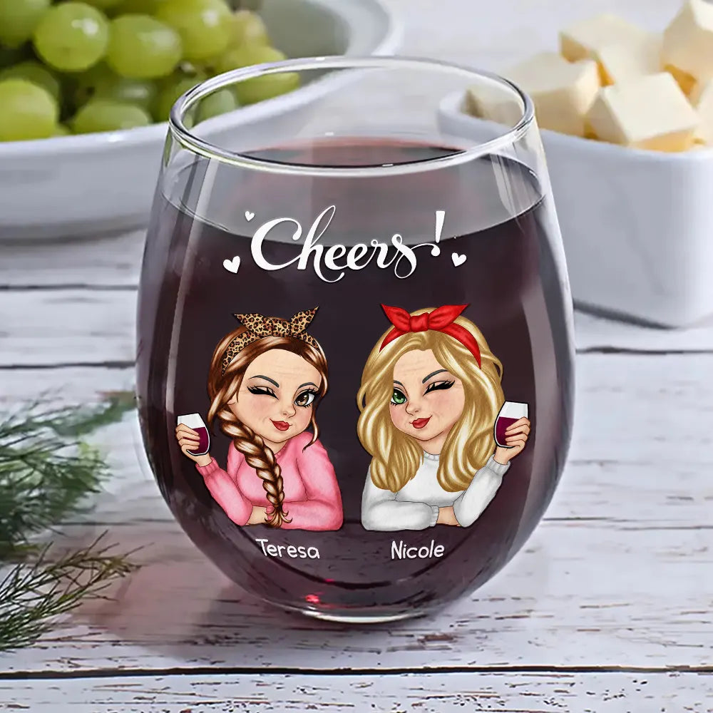 Gift For Bestie, Old Best friends - Old Bestie Here's To Being Friends - Personalized Stemless Wine Glass
