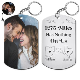 Gift For Couples, Long Distance, Gift For Boyfriend, Gift For Girlfriend - Custom Photo Miles Has Nothing On Us - Personalized Aluminum Keychain