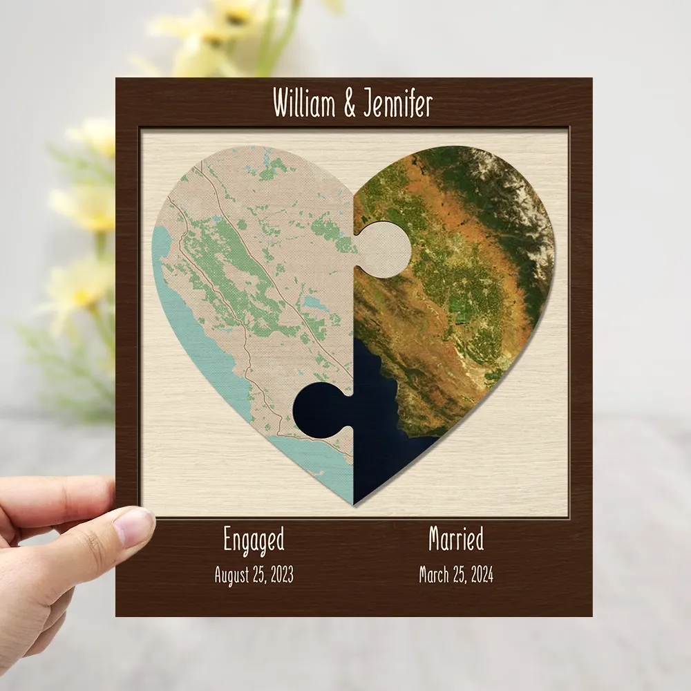 Gift For Couples,Gift For Husband,Gift For Wife,Gift For Boyfriend,Gift For Girlfriend,Love - Location Map Couple Anniversaries - Personalized 2-Layered Wooden Plaque With Stand