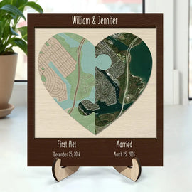 Gift For Couples,Gift For Husband,Gift For Wife,Gift For Boyfriend,Gift For Girlfriend,Love - Location Map Couple Anniversaries - Personalized 2-Layered Wooden Plaque With Stand