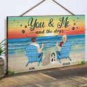 You And Me And The Dogs Peace Beach View - Gift For Pet Lovers - Personalized Wood Rectangle Sign