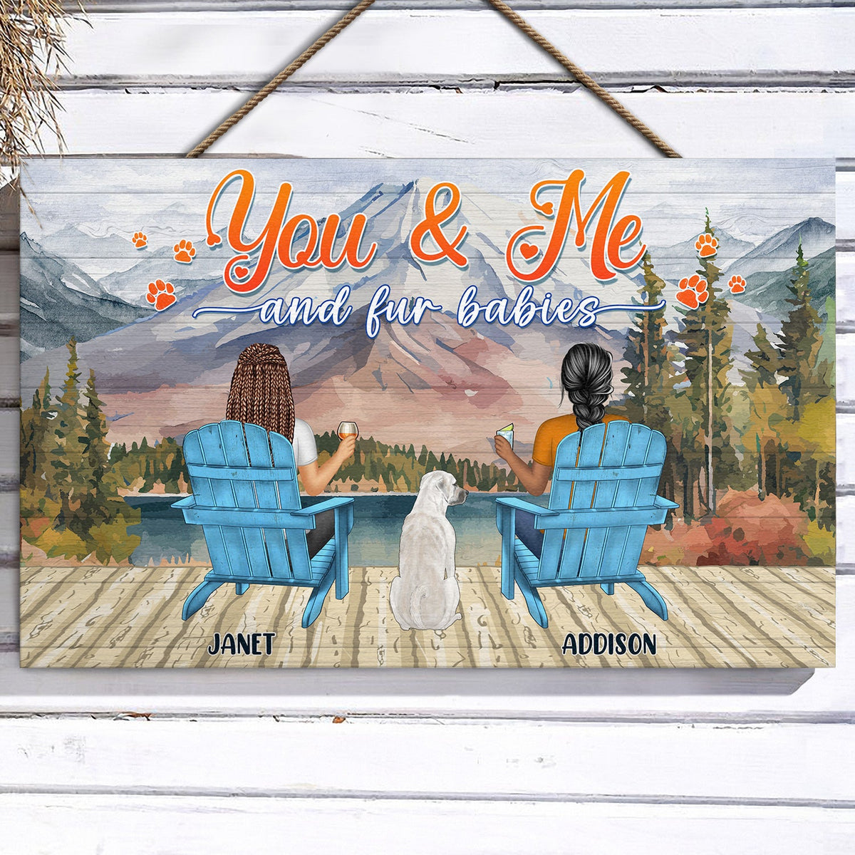 You And Me And The Dogs Lake View - Gift For Dog Lovers - Personalized Wood Rectangle Sign