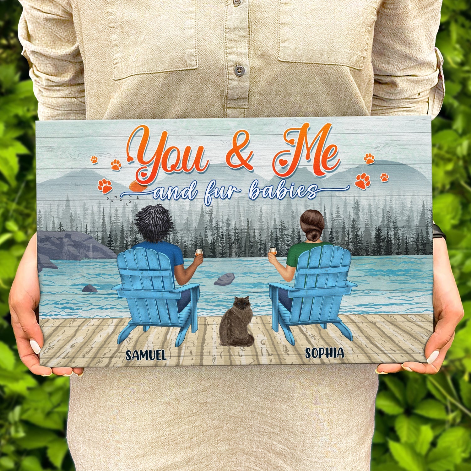 You And Me And The Dogs Lake View - Gift For Dog Lovers - Personalized Wood Rectangle Sign