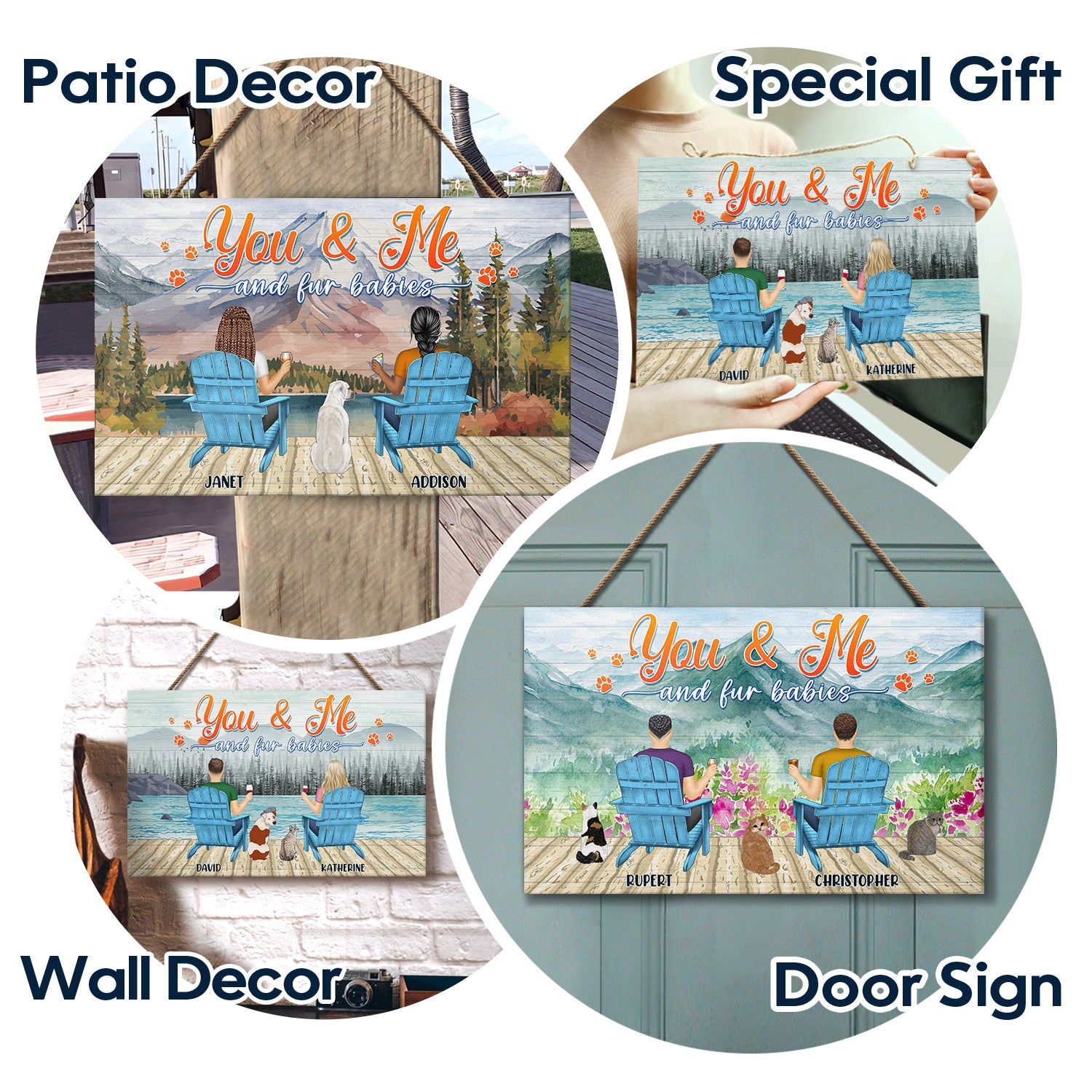 You And Me And The Dogs Lake View - Gift For Dog Lovers - Personalized Wood Rectangle Sign