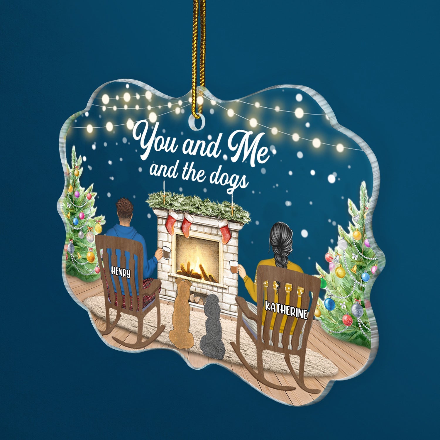 You And Me And The Dogs - Christmas Gift For Dog Lover - Personalized Medallion Acrylic Ornament