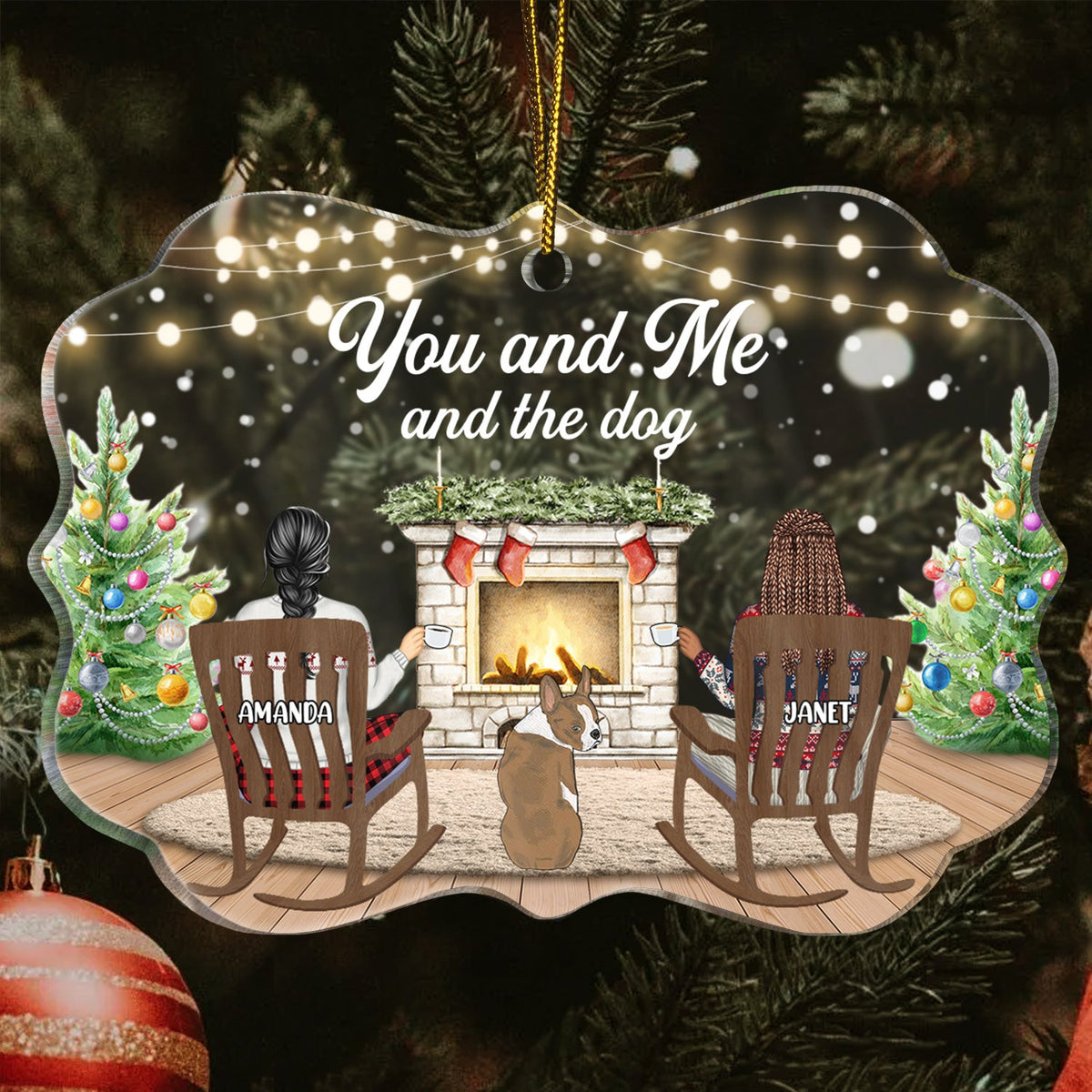 You And Me And The Dogs - Christmas Gift For Dog Lover - Personalized Medallion Acrylic Ornament