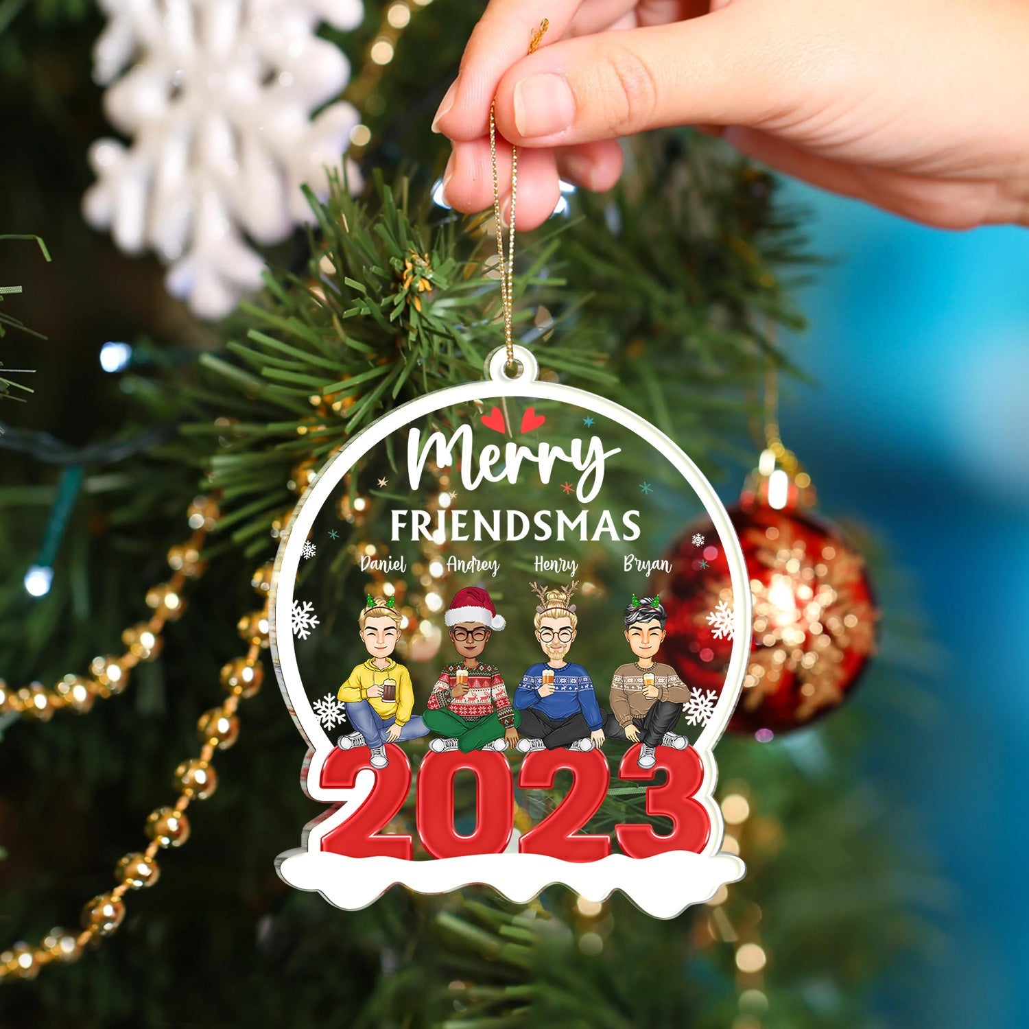 Merry Friendsmas - Christmas Gift For Besties - Personalized Custom Shaped Acrylic Ornament