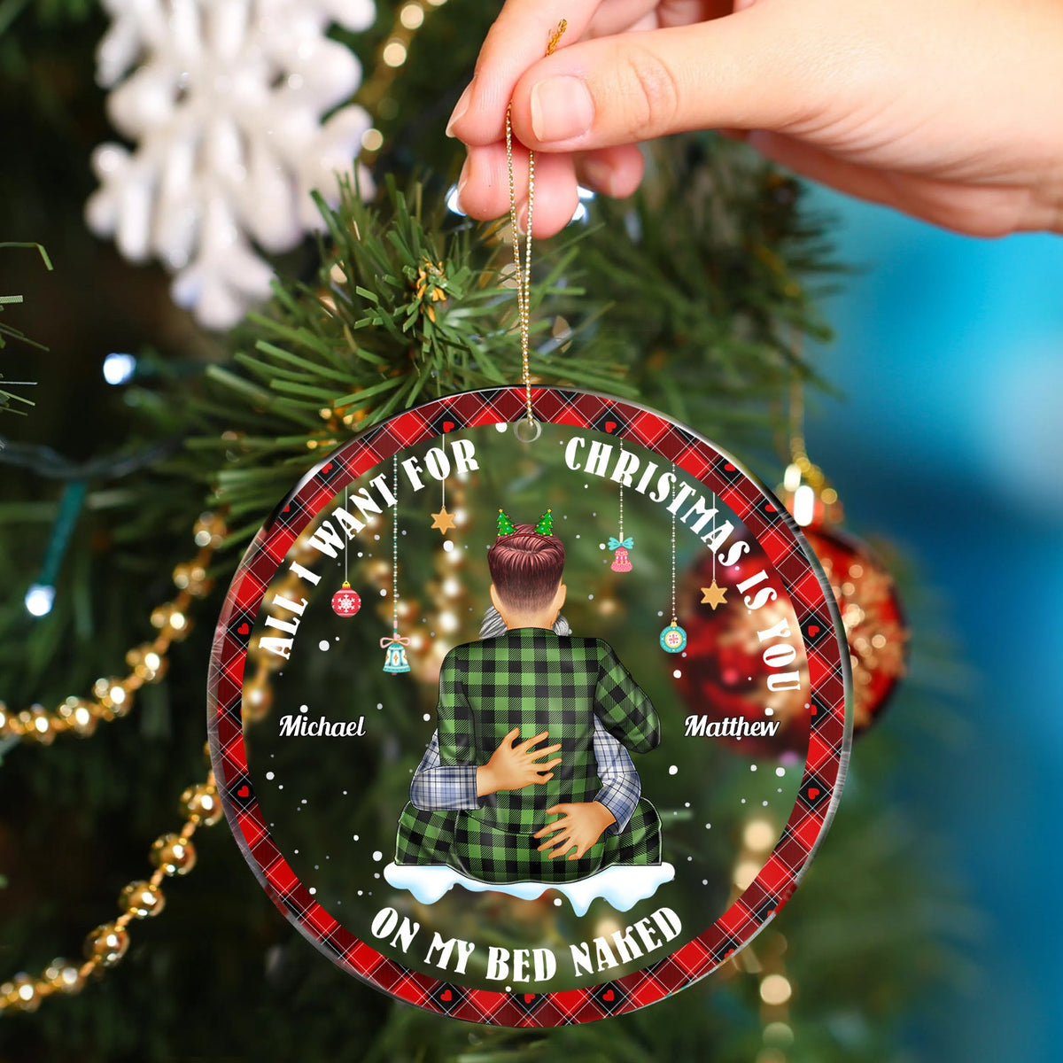 All I Want For Christmas - Christmas Gift For Couples - Personalized Circle Acrylic Ornament