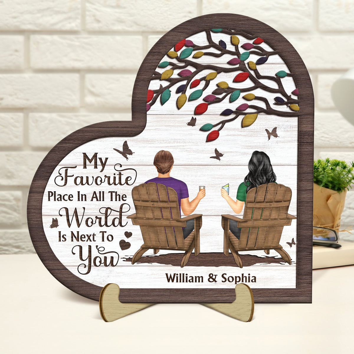 My Favourite Place In All The World - Gift For Couples - Personalized 2-Layered Wooden Plaque With Stand