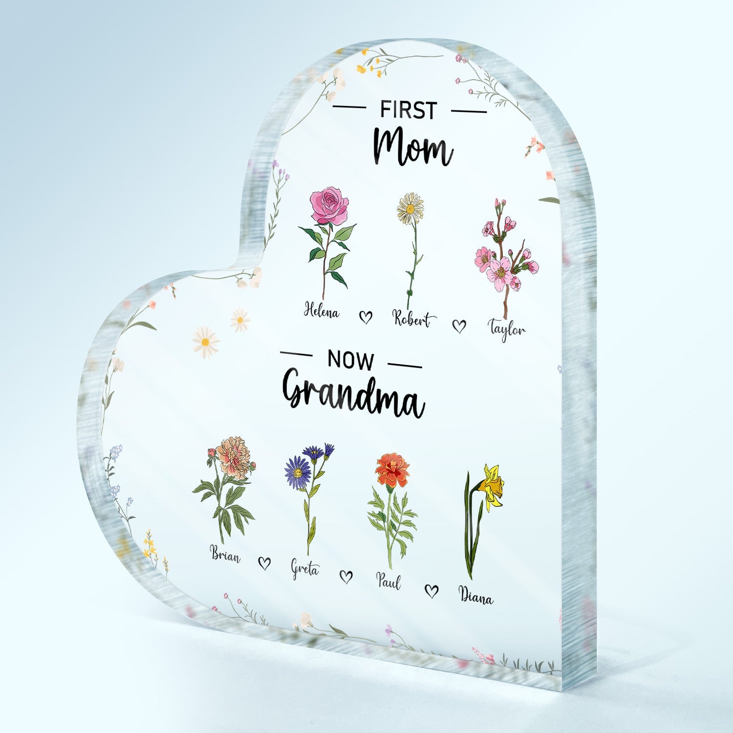 First Mom Now Grandma - Gift For Mom - Personalized Heart Shaped Acrylic Plaque